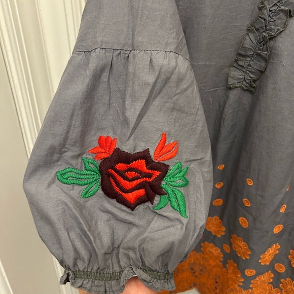ODD MOLLY 100% COTTON GRAY BLOUSE WITH INTRICATE EMBROIDERY SIZE 2/MEDIUM - Picture 4 of 10